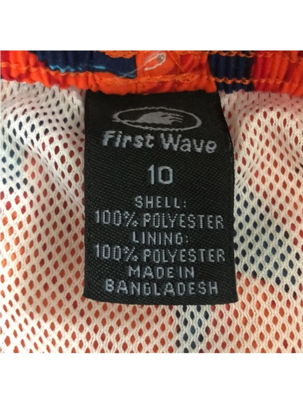 First Wave Boy’s Orange Blue Shark Swim Trunks Size 10